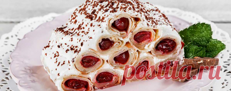 Торт из блинов с вишней и маскарпоне • Рецепт Праздничный необычный торт из блинов с вишней и маскарпоне украсит ваш стол. К тому же домашний блинный торт с сыром и ягодами, посыпанный шоколадом очень