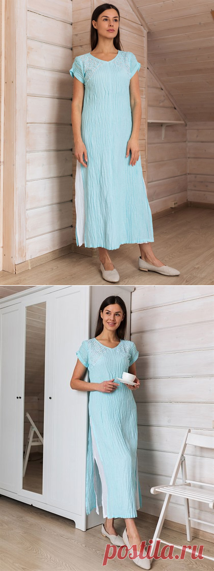 Платье льняное с разрезами - Арт 18ф005/бирюза | Интернет магазин ArgNord.ru