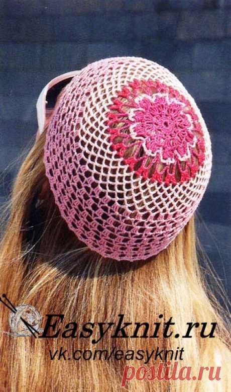 Летняя розовая шапочка крючком — EasyKnit.ru