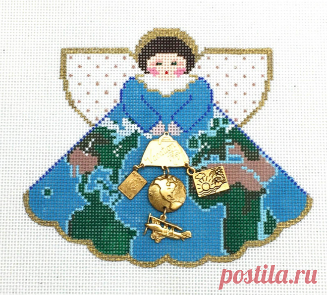 World Traveler Map Angel with Charms HP Needlepoint Canvas Ornament Painted Pony | eBay