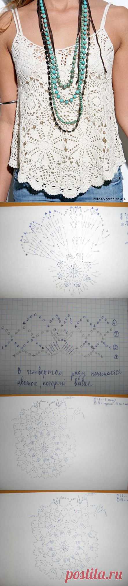 Топик женский связанный круглыми мотивами.
