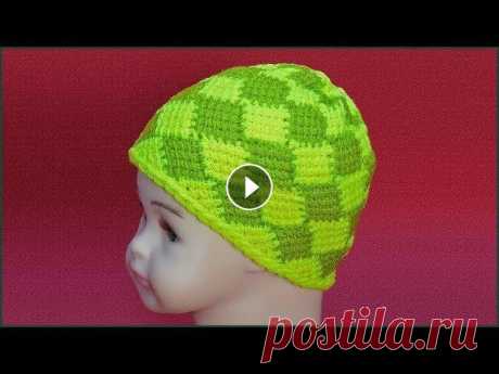 Шапочка энтерлак тунисским крючком. Шапка крючком. Crochet cap with enterlak. Шапочка связана турецкой пряжей Bonbon Kristal; в 100 граммах 475 м (нить в мотке в два сложения); тунисский крючок 3,5 мм; на окружность головы 38 см...