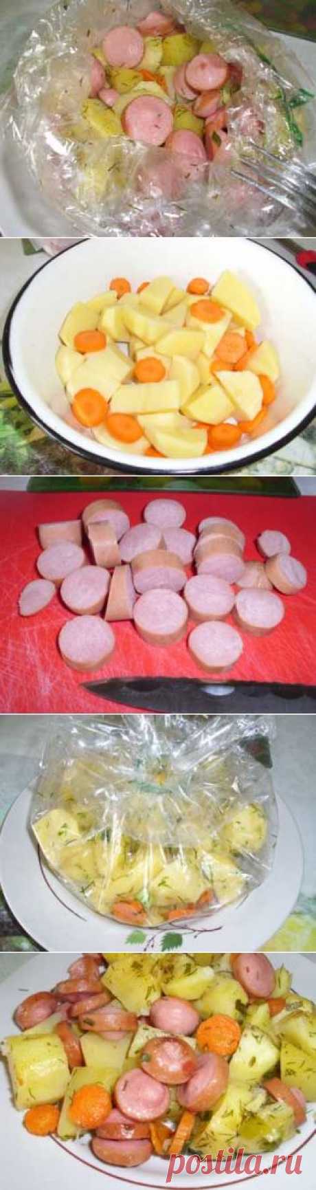 Запеченный картофель с сосисками. Готовим в микроволновке