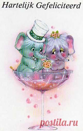 Vintage Postcard with cute elephant married by CuteEyeCatchers