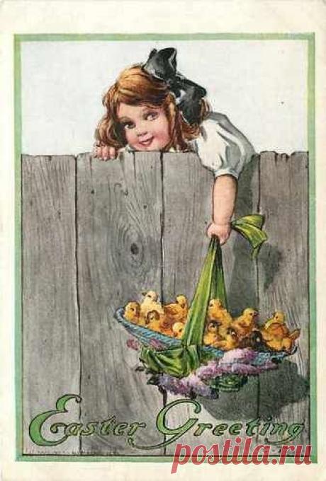 Charles Twelvetrees~Little Girl Lowers Easter Chick Basket Over Fence~Lilacs~'09