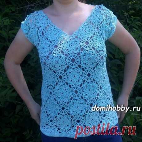 Кофточка крючком из квадратных мотивов.