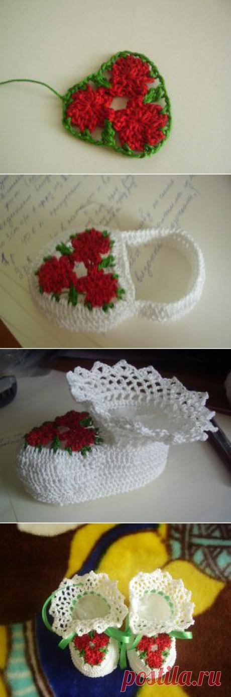 Вязаные вещи ручной работы » МК — Пинетки «Летняя полянка»