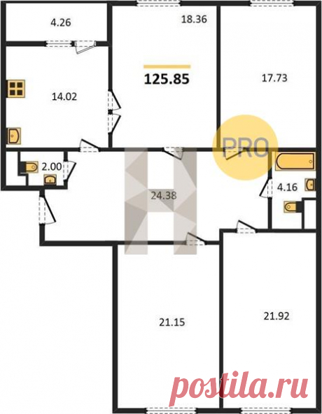 4 ккв. 125,85 м2 в Самоцветы 1 оч. корп. 4 секция 2
