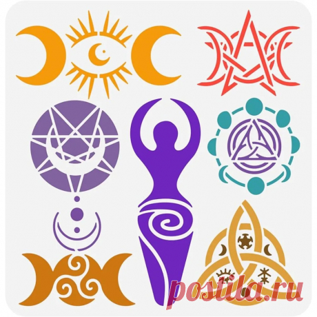 Plantilla de dibujo de símbolos de bruja Wicca, plantilla de pintura de diosa en espiral reutilizable de 11,8x11,8 pulgadas, artesanía DIY, nudo celta vikingo - AliExpress
