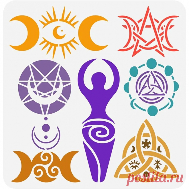 Plantilla de dibujo de símbolos de bruja Wicca, plantilla de pintura de diosa en espiral reutilizable de 11,8x11,8 pulgadas, artesanía DIY, nudo celta vikingo - AliExpress