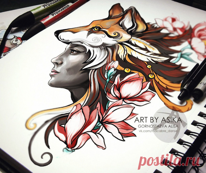 Foxy (girl). Tattoo sketch, tattoo flash, neotrad. on Behance