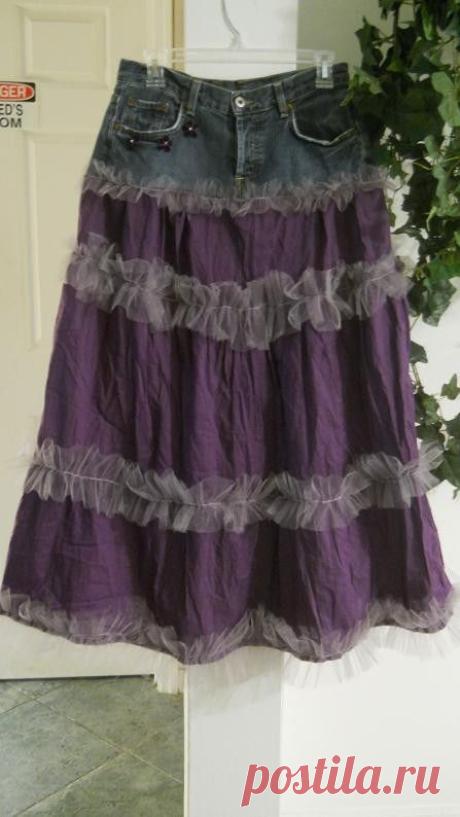 RESERVED Fée Violette purple faerie bohemian jean skirt wisteria tulle ruffled frilly funky violet fairy goddess