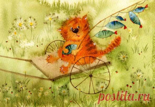 Солнечно-акварельные коты Виктории Кирдий