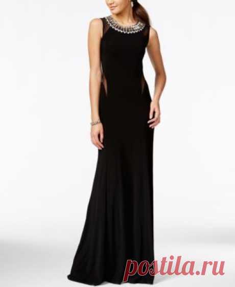 B Darlin Illusion-Back Embellished Dress
