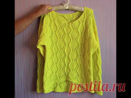 Как связать женский свитер ажурным узором и укорочеными рядами        Pullover for women