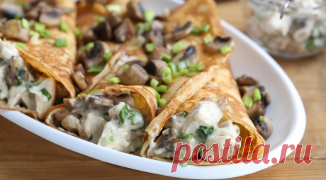 Блинчики с грибами и курицей, пошаговый рецепт с фото