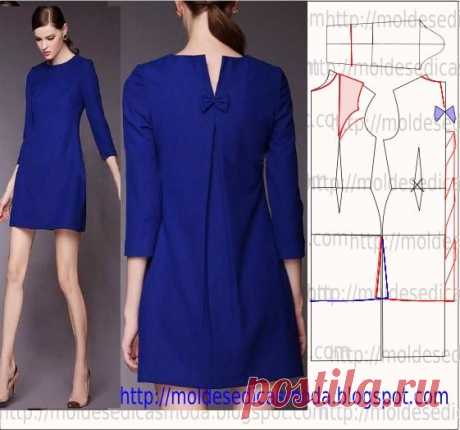 VESTIDO COM LAÇO NAS COSTAS - Moldes Moda por Medida Há modelos de roupa que são intemporais e este vestido com laço nas costas é um belo exemplo disso. Os anos passam mas nunca saem de moda.