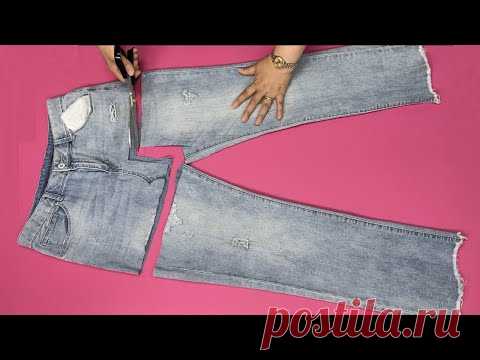 Комплект из старых джинсов: жилетка и юбка