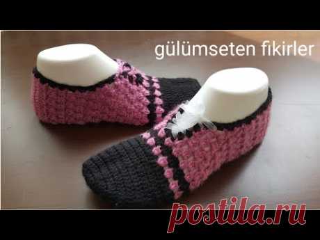 Kolay iki renkli  değişik model patik yapımı (çok kolay iki renkli patik yapımı)