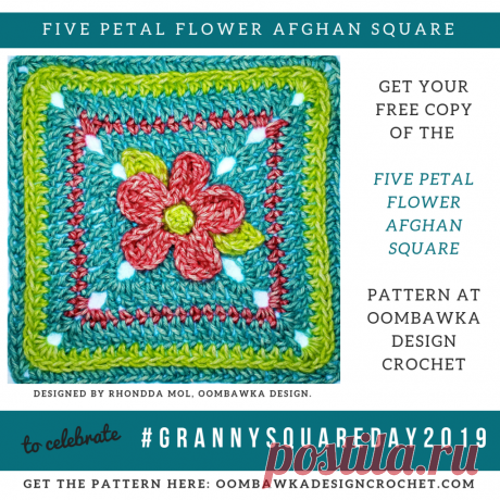 Five Petal Flower Afghan Square Pattern • Oombawka Design Crochet