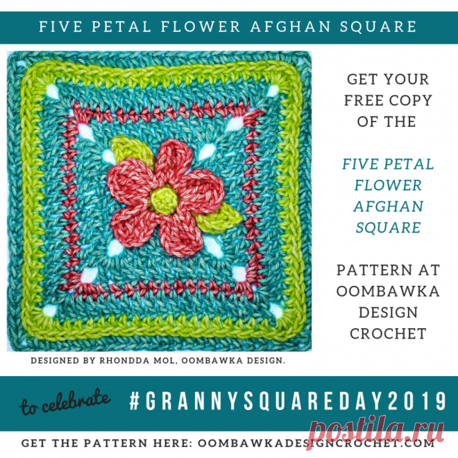 Five Petal Flower Afghan Square Pattern • Oombawka Design Crochet