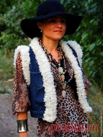 Купить Жилет джинсовый в стиле БОХО - темно-синий, жилет из джинса, жилет бохо