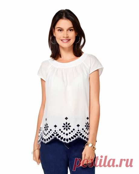 Bluse | Mode zum Selbernähen im burda style Onlineshop. Blusen im folklore style – ein Evergreen unter den Modetrends. Bluse A typisch mit bunter Stickereibordüre, kurzen Raglanärmeln und breiter Ausschnittblende.
