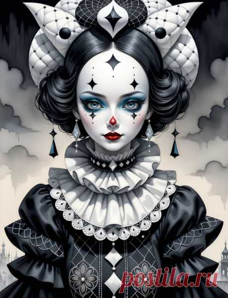 Пьеро в стиле Нео-Нуар: Игра света и тени. Изображение из нейронной сети Stable Diffusion - Stable Diffusion 1.5 / SDXL примеры промтов - Форум ИИ о нейросетях - Yes Ai