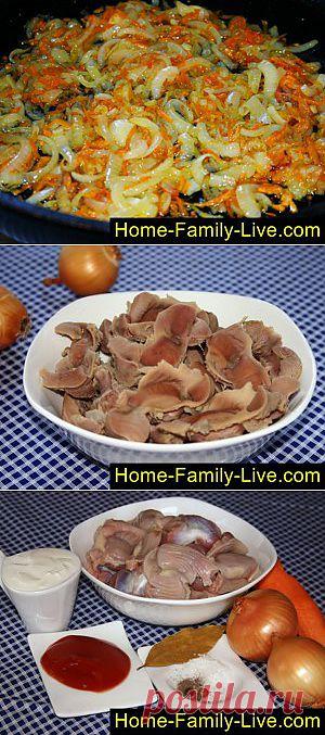 Кулинарные рецепты Куриные желудки в сметанном соусе - пошаговый фоторецепт