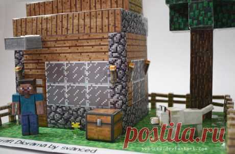Minecraft Diorama by svanced 3 This is my idea/view of a Minecraft Diorama. All parts(including the house template)were downloaded from pixelpapercraft.The house was scaled up and the rest of the parts too to fit with the house....