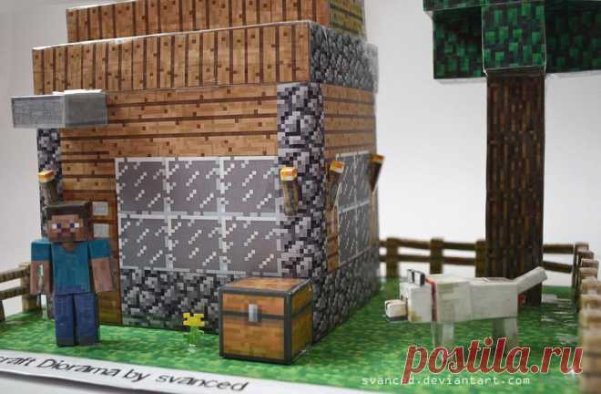 Minecraft Diorama by svanced 3 This is my idea/view of a Minecraft Diorama. All parts(including the house template)were downloaded from pixelpapercraft.The house was scaled up and the rest of the parts too to fit with the house....