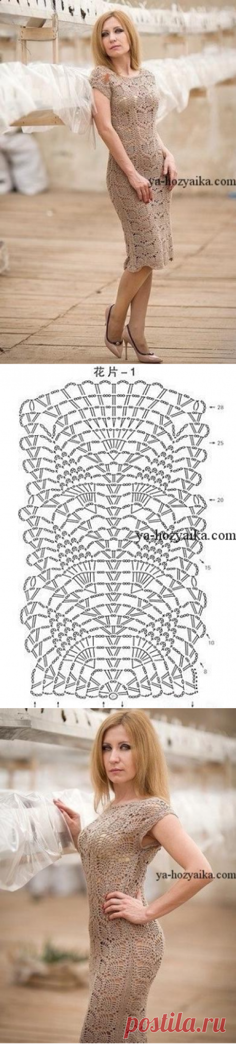 Красивое платье крючком узором ананас. Платье ананасами схемы