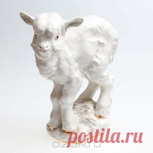 Статуэтка "Козленок Васенька". Фарфор, золочение, глазуровка. СССР, ЛФЗ, вторая половина ХХ века