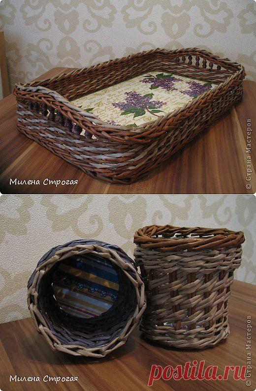 Газетное плетение: поднос, карандашница - описание узора | Страна Мастеров