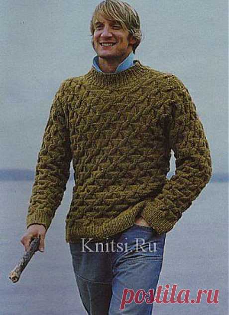 Пуловер с рельефным узором. Вязание для мужчин / Пуловеры / Спицами