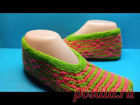 #948🌞 КРАСИВЫЕ СЛЕДКИ СПИЦАМИ / ТАПОЧКИ , СВЯЗАННЫЕ СВЕРХУ С БЕСШОВНОЙ ПОДОШВОЙ ✨
