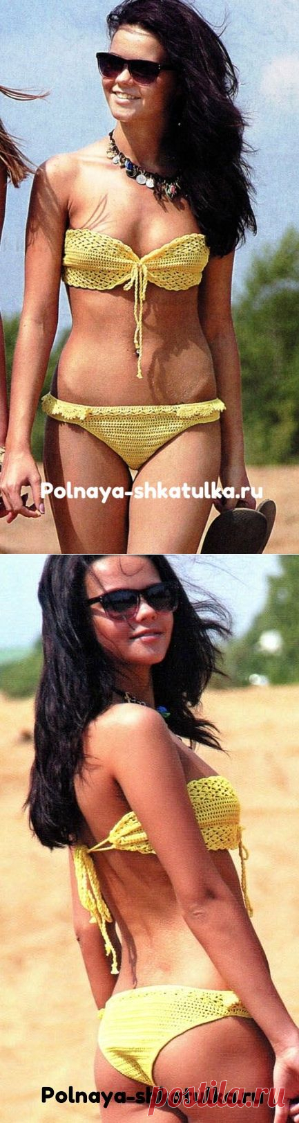 Жёлтый купальник с ажурным узором | Шкатулка рукодельницы