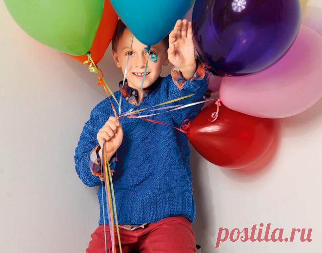 Синий пуловер с рельефным узором - схема вязания спицами. Вяжем Пуловеры на Verena.ru