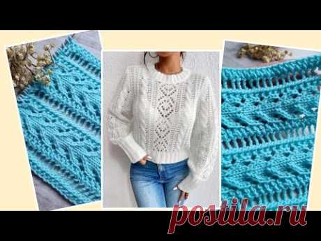 Дизайнерский ажур спицами для стильных джемперов🧶❤️knitting pattern.