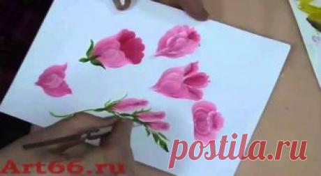 рисуем колокольчики - video.phim22.com рисуем колокольчики, нижне-тагильская роспись, маховая роспись, двухцветный мазок