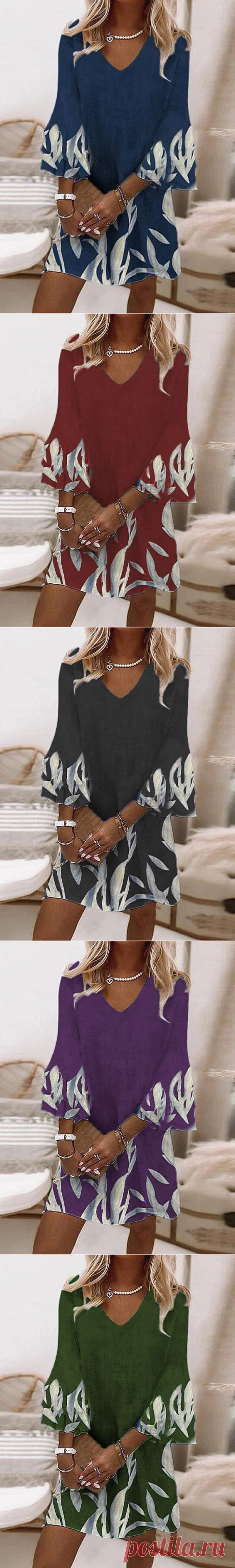 V-Neck Summer Loose Flared Sleeve Shift Dresses - Cicicloth