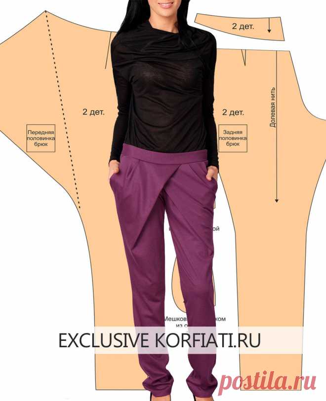 Выкройка брюк с запахом от Анастасии Корфиати