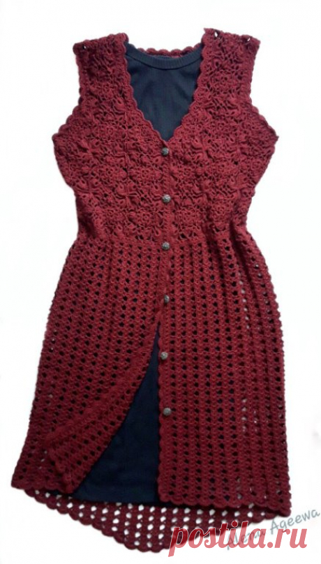 Платье-халат из Alize Diva, 500гр, цвет Бордовый, крючок N3