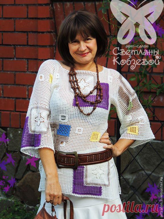 Купить Туника "В стиле пэчворк" - туника вязаная, туника крючком, туника летняя