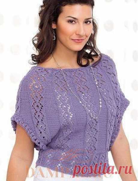 Вязаная ажурная кофточка «Lavender Sails»
 
 
Вязаная ажурная кофточка выглядит женственно благодаря необычному свободному фасону и вырезу горловины «лодочка».
 
Описание вязания кофточки от дизайнера Irina Poludnenko переведено из журнала “Creative Knitting”.
 
 
Размеры:
S (M, L, XL, 2XL)
Окружность бедер – 71.5 (81.5, 89.5, 98.5, 106.5) см,
Длина – 54.5 (51.5, 56, 59, 63.5) см.
Необходимая пряжа:
Rowan Yarns Creative Linen (50% лен, 50% хлопок; 200 м / 100 грамм в мотке...