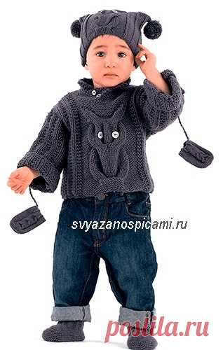 (+2) Свитер, шапка и митенки с совами (вязание спицами)