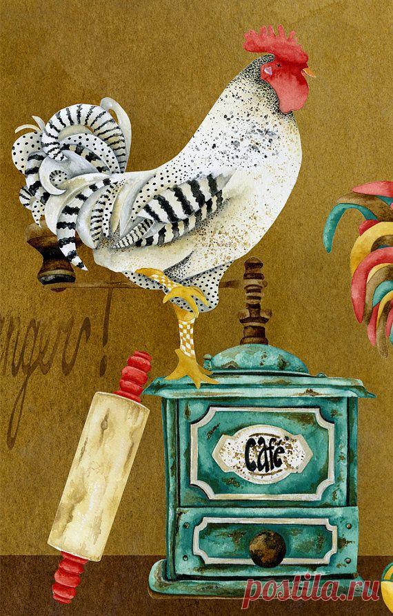Art Print. Rooster Whimsies