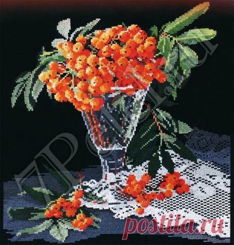 Рябина на чёрном 317. Вышивка нитками &gt; Овен &gt; Натюрморт.