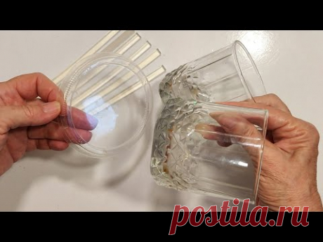 СКЛЕИВАЮ ГОРЯЧИМ КЛЕЕМ СТЕКЛЯННЫЕ СТАКАНЫ и ПРОЗРАЧНЫЕ КРЫШКИ. ОФИГЕННАЯ КРАСОТА-ГЛАЗ НЕ ОТВЕСТИ diy