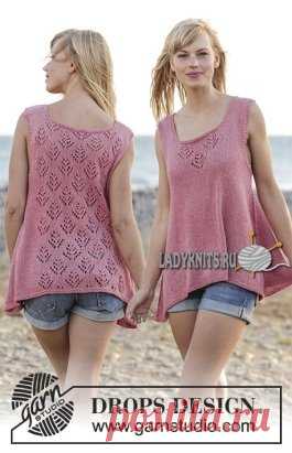 . Вязаный спицами топ с ажурной спинкой Woodstock («Вудсток») от Drops Design. Описание: http://www.ladyknits.ru/index.php/top/603-top-wudstok.html